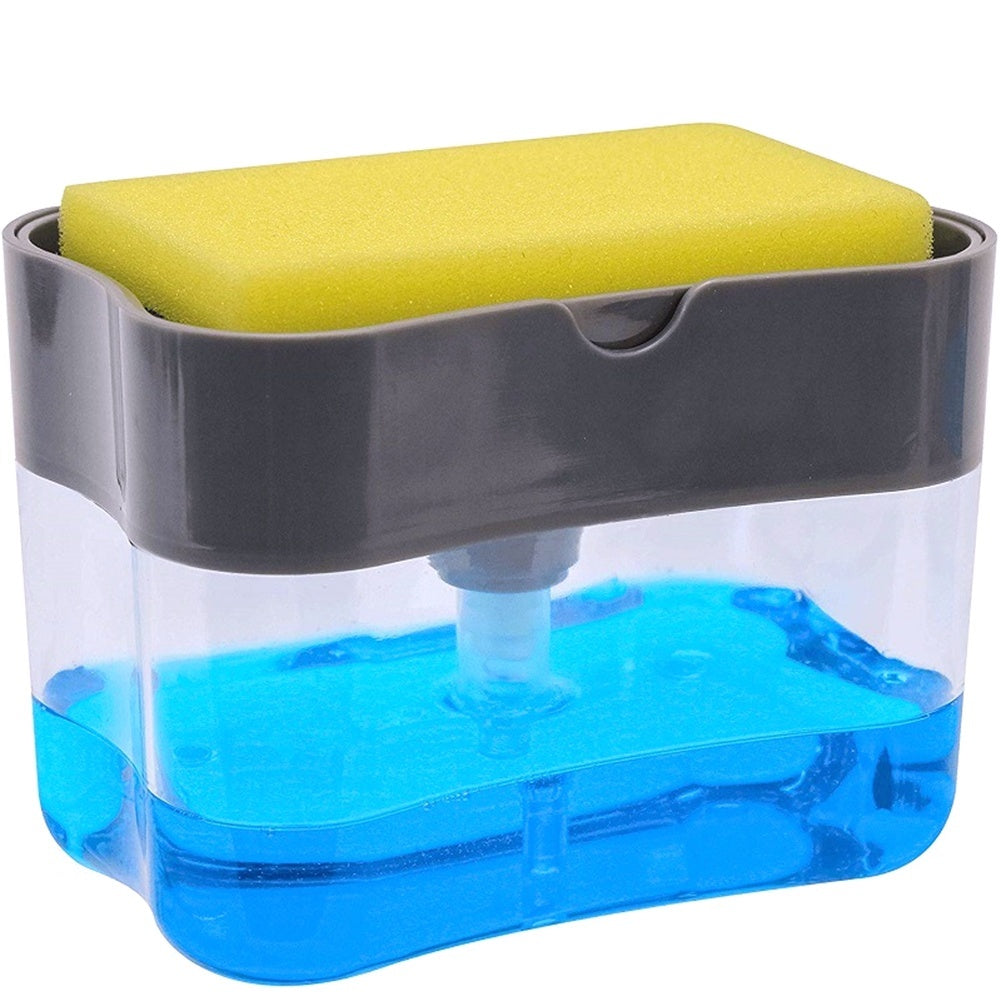 2-in-1 Soap Pump Dispenser with Sponge Holder – Kitchen Sink Liquid Soap Dispenser for Easy Dishwashing